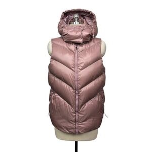 Athleta Puffer Vest Hooded Down Fill Pink Womens Size Medium Sleeveless Jacket